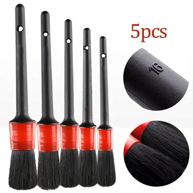 5-piece Pack Different Sizes Car Detailing Brush Set For Interior Leather Trim Wheels Dashboard Air Outlet