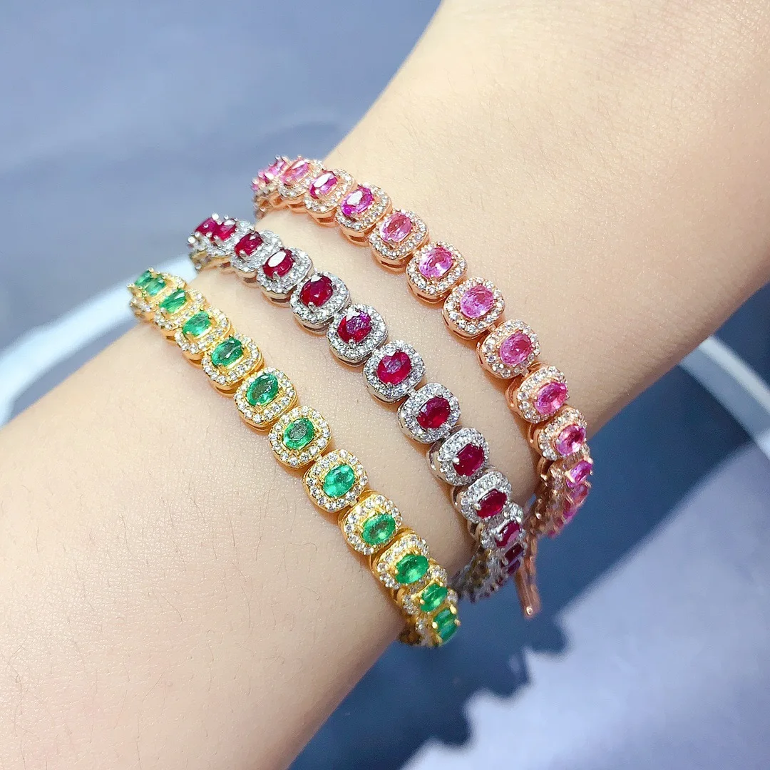 

Браслет с рубиновым изумрудом и розовым сапфиром, легкая роскошь, ювелирные изделия из стерлингового серебра 925 пробы, элитные ювелирные изделия из драгоценных камней