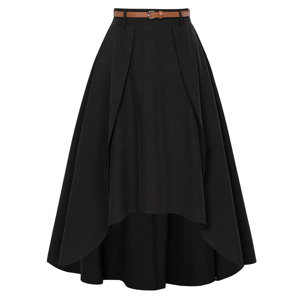 

BP Women Irregular Hem Skirt With High Waist Design Removable Belt Elastic Waist Mid-Calf A-Line Skirt Featuring Pockets