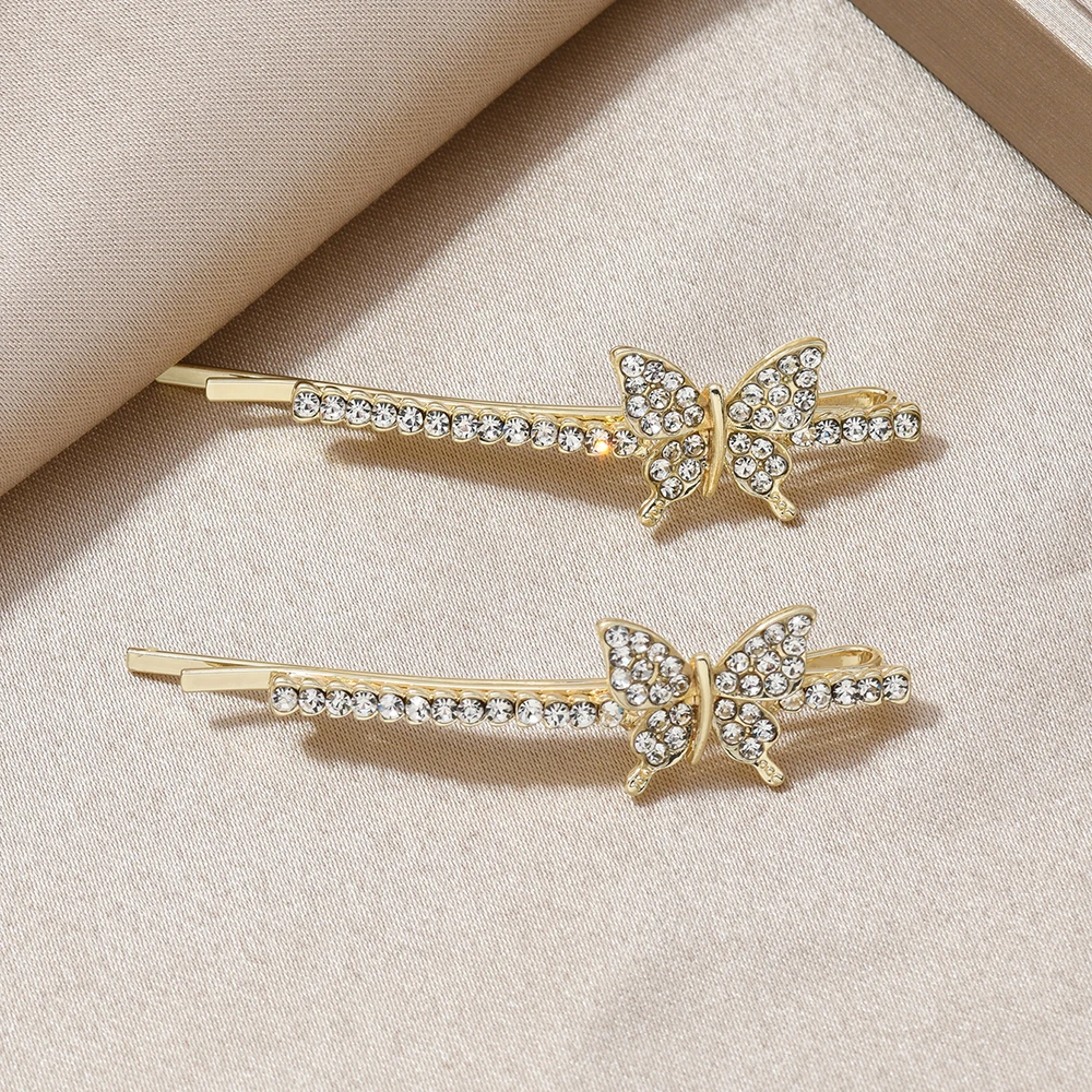 

1 pair of simple hair accessories, butterfly straight clips, girls' hair accessories, full diamond hair clips, hair accessories