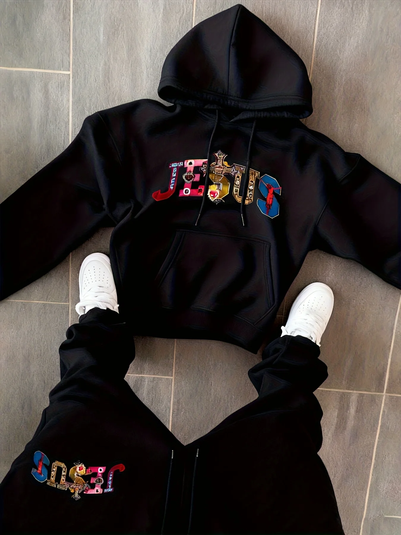 Streetwear Hoodie - Men Jesus Printed Hoodie Sweatpants 2