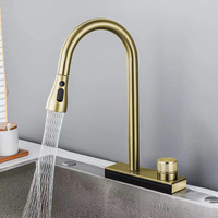 Gold brushed kitchen faucet Stainless steel pull-out Taps single-hole hot and cold rotating vegetable basin faucet