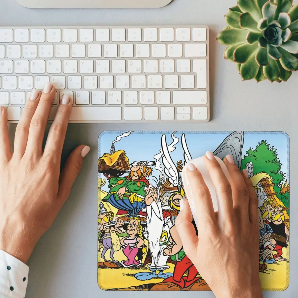 แผ่นรองเมาส์อัสเตอริกซ์และโอบีเล็กซ์ โดกมาติกส์แผ่นรองเมาส์คีย์บอร์ดคอมพิวเตอร์แผ่นรองเมาส์สำหรับเล่นเกมแล็ปท็อปโต๊ะทำงานแผ่นรองโต๊ะสำนักงาน