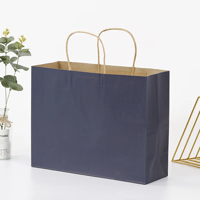 5 PCS/lot Gift Paper Bag with Handles Dark Color 21x15x8cm Festival Gift Bag Wedding Party Pure Dark Blue Craft Kraft Paper