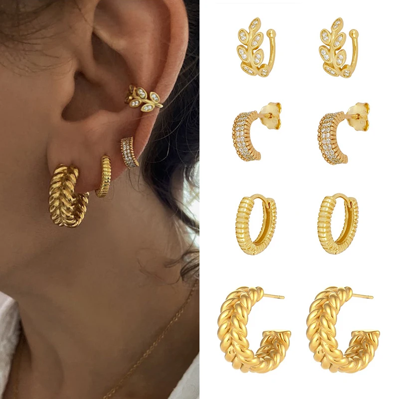 ISUEVA Gold Filled Earrings Set for Women Boho CZ Zircon Ear Cuff Women's Clip Stud Hoop Earrings 2022 Party Jewelry Wholesale