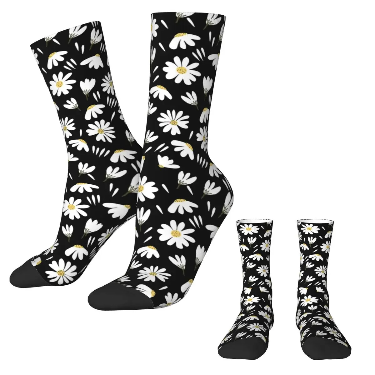 Ditsy Floral Socks White Flowers Print Trendy Stockings Women Men Soft Breathable Outdoor Sports Socks Autumn Non Slip Socks