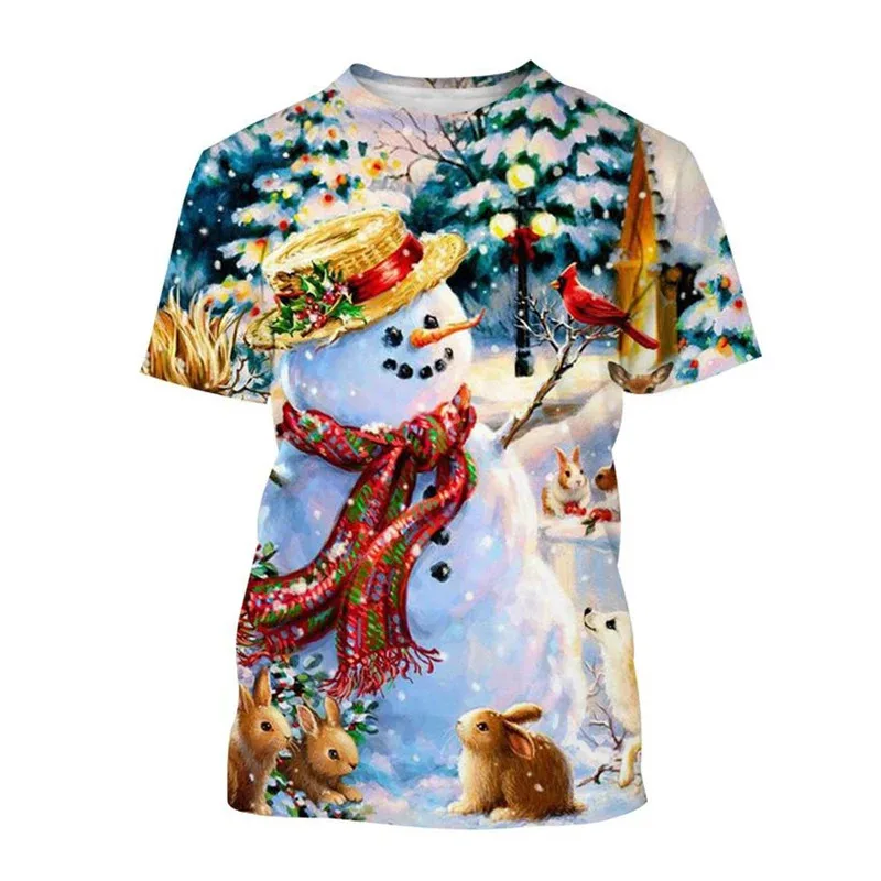 Summer Fashion Creative 3D Printed Christmas Snowman Cute Pattern Personalized Warm T-shirt