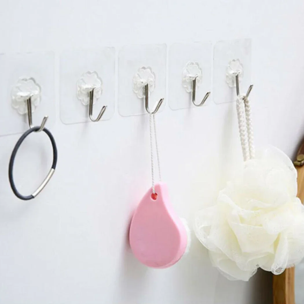 

2.36 x 2.36 Hooks Hangers Reusable Sticker Supplies Waterproof Bathroom Household Kitchen Organization Plastic