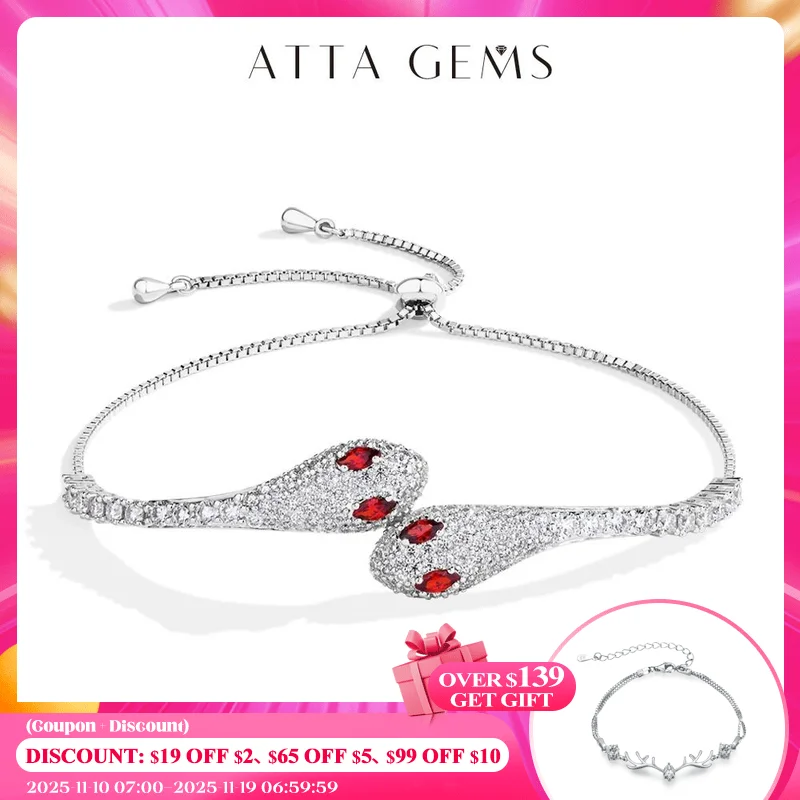 

ATTAGEMS Original Double Snake Head Moissanite Bracelets for Women Men D VVS1 Diamonds S925 Silver Birthday Wedding Gifts 16+8cm