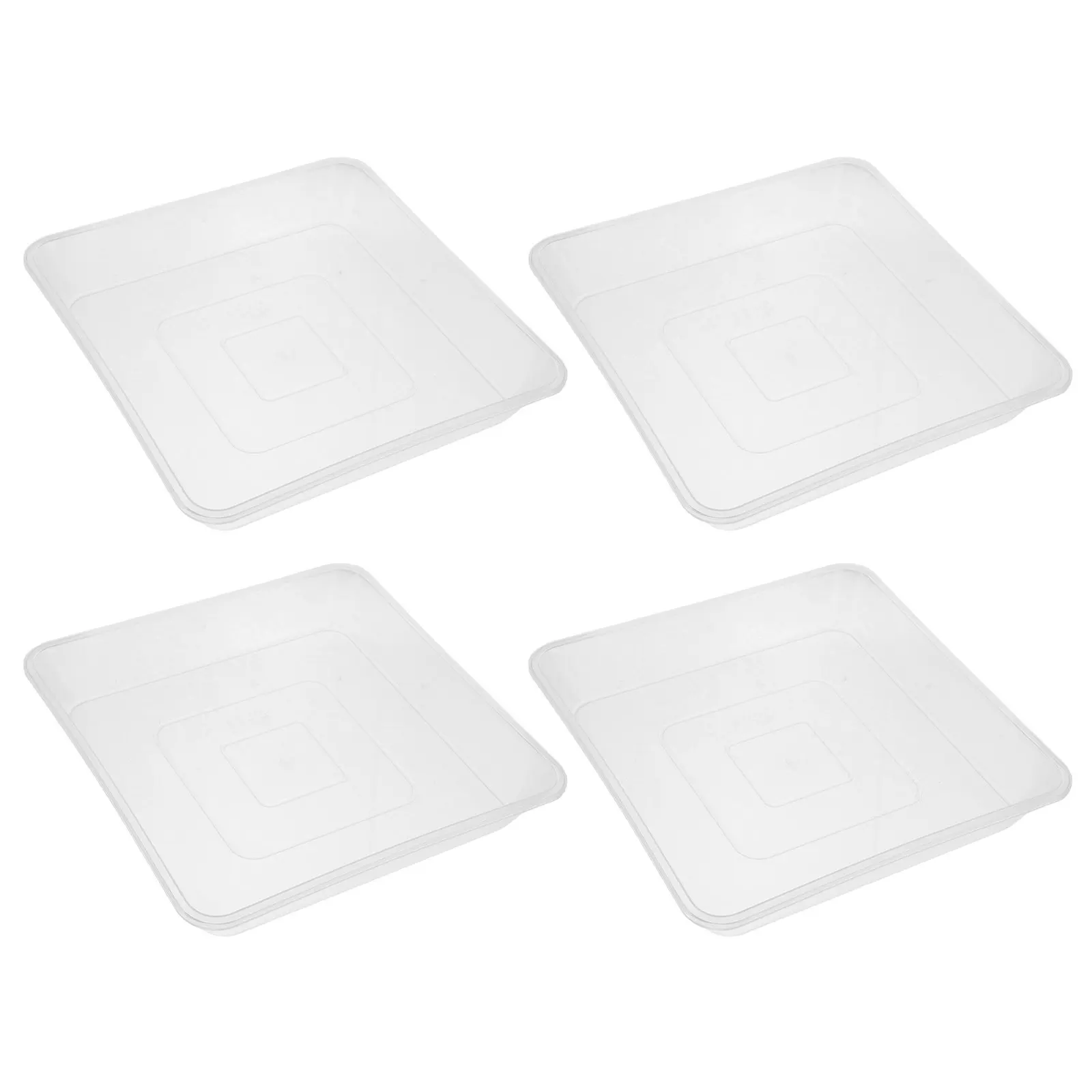 4Pcs Square Clear Plant Saucer Thickened PP Plastic Plant Water Tray for Indoor Outdoor Flower Pot Drip Catcher