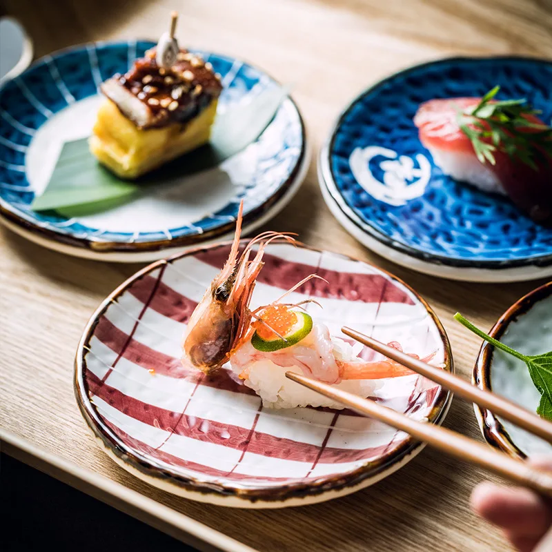 

Японская тарелка для суши, керамическая тарелка для ресторана, коммерческого использования, круглый поднос для закусок сашими, лосося