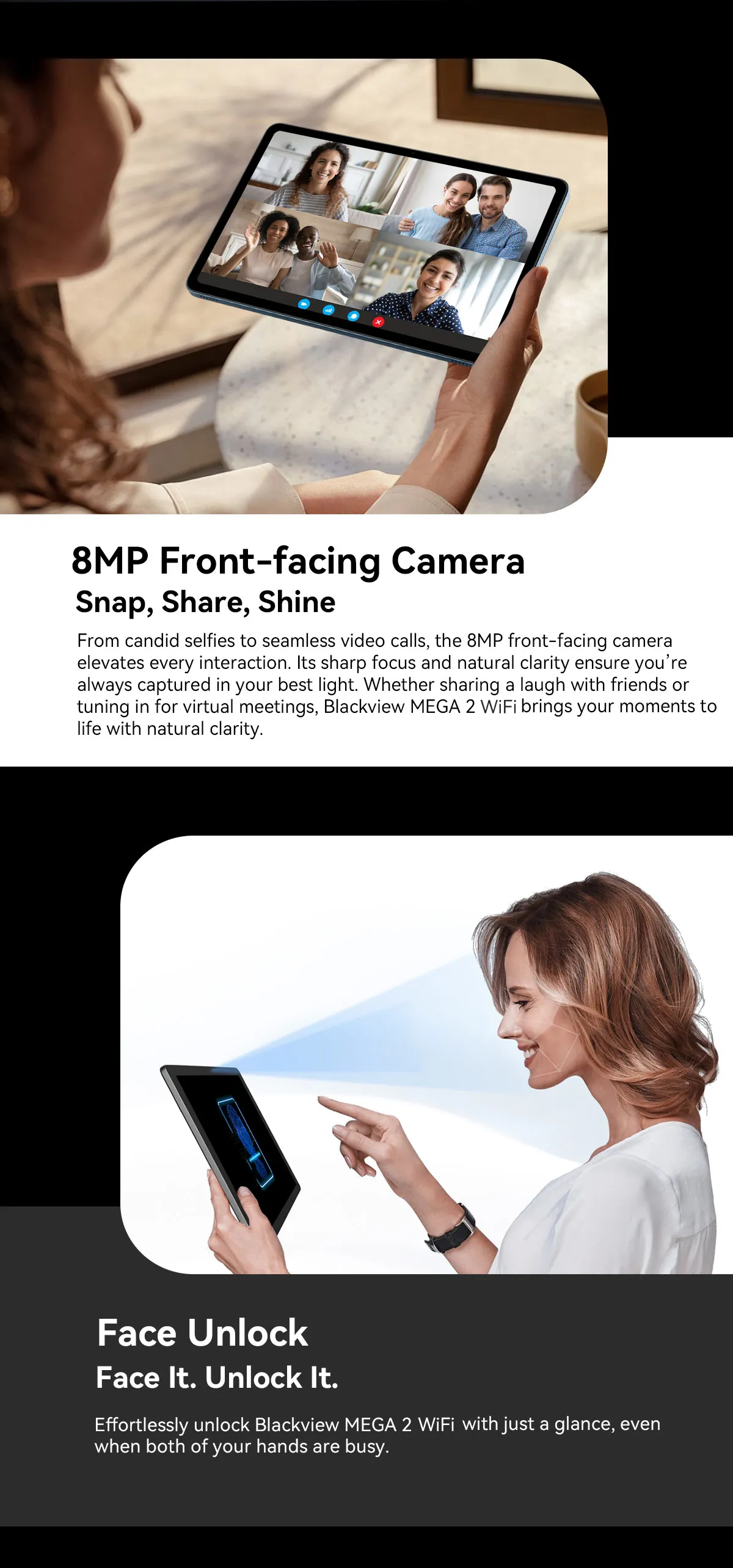 Blackview MEGA 2 Wifi Tablet PC 12'' 2K FHD+ Display Unisoc T615 12GB RAM 256GB ROM 9000mAh Battery 16MP Android 15 Tablets