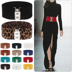 Women Casual Stretch Ladies Metal Buckle Waistband Dress Cummerbands Waist Band Wide Elastic Belt Fashion Accessory