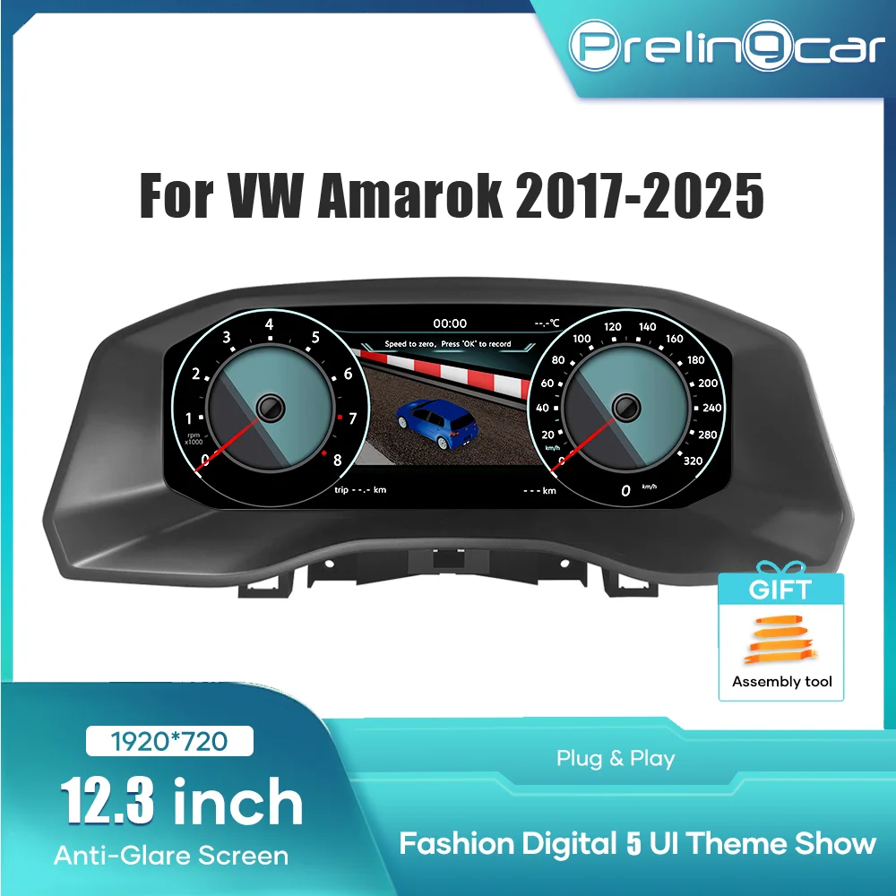 12.3inch Prelingcar Car LCD Digital Cluster For Amarok 2017-2025 Years Dashboard instrument Cockpit panel speedometer