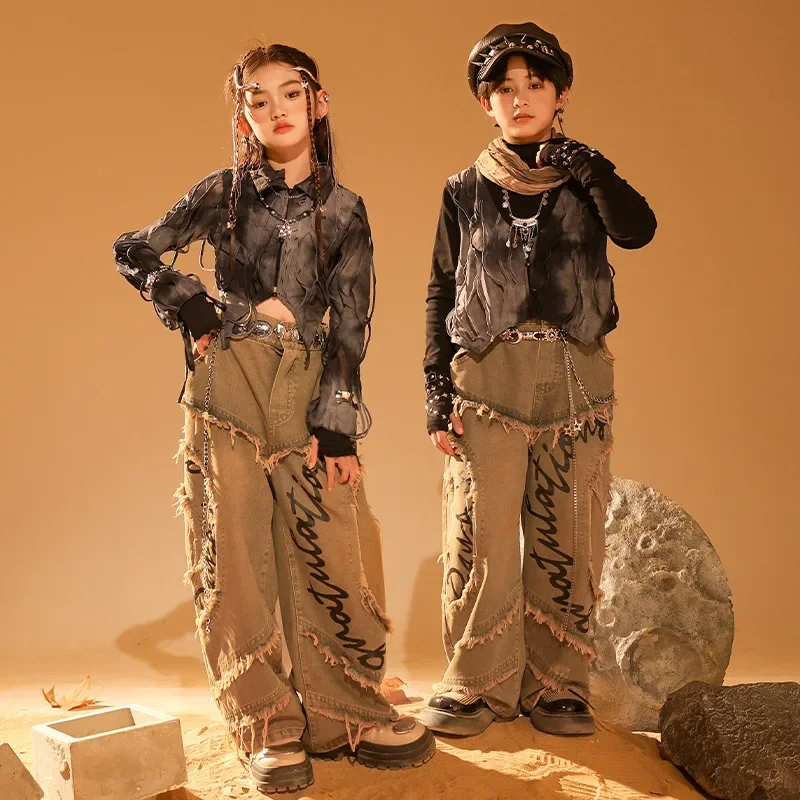 

Kids Jazz Dance Clothing Girls Kpop Fashion Pants Tops Long Sleeve Hip Hop Dance Set Children Model Show Stage Outfit