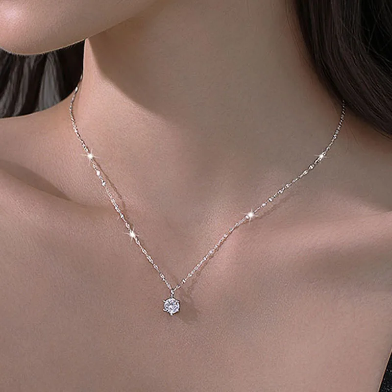 

Hot 925 Sterling Silver Plated Necklace Versatile Single Sparkling AAA Zircon Clavicle Chain for Women Wedding Jewelry Wholesale