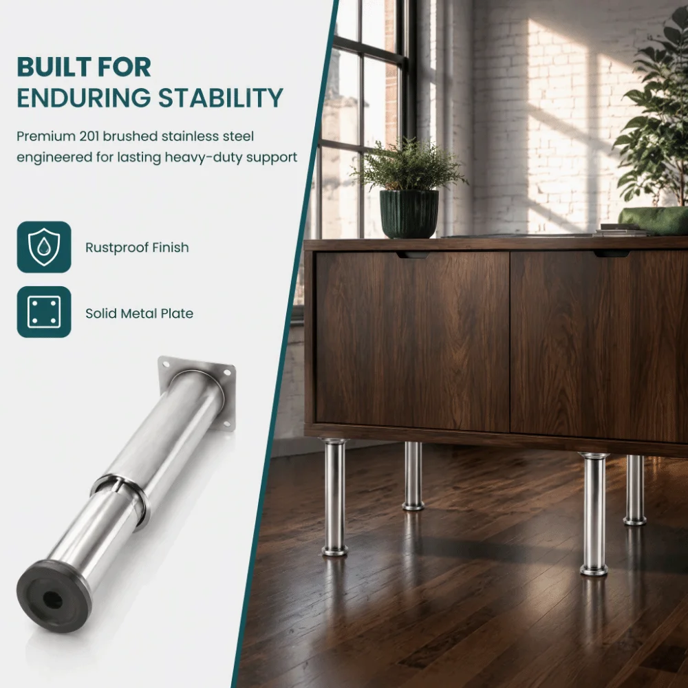 Telescopic Furniture Legs Stainless Steel Adjustable Cabinet Support Legs with Non Slip Pads Furniture Feet