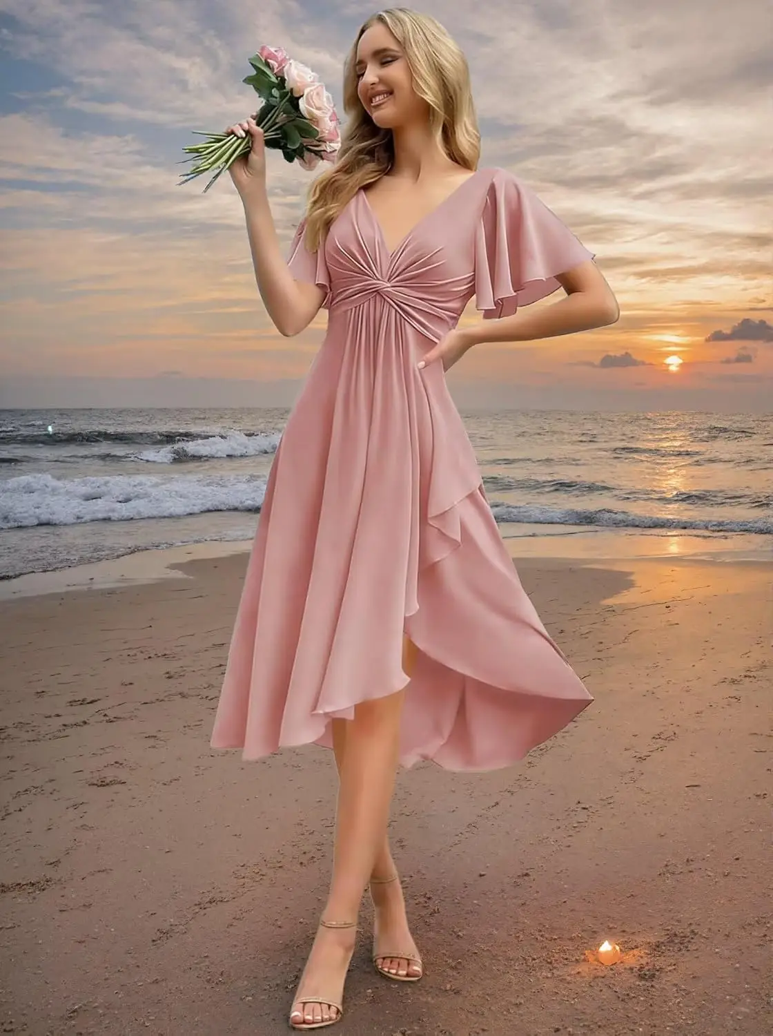 Women's Short Chiffon Bridesmaid Dresses for Women Formal Homecoming Dress A-Line Tea Length Formal Evening Party Gown
