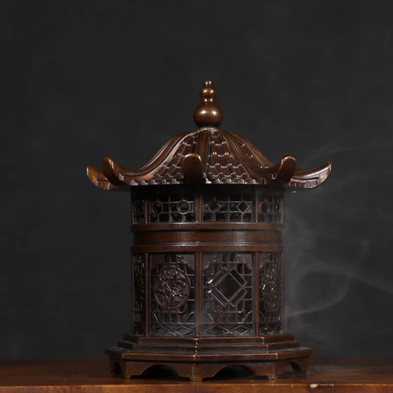 Brass Ornament, Vintage Pavilion , Sandalwood Incense Burner, Home Interior Office Gift Decoration