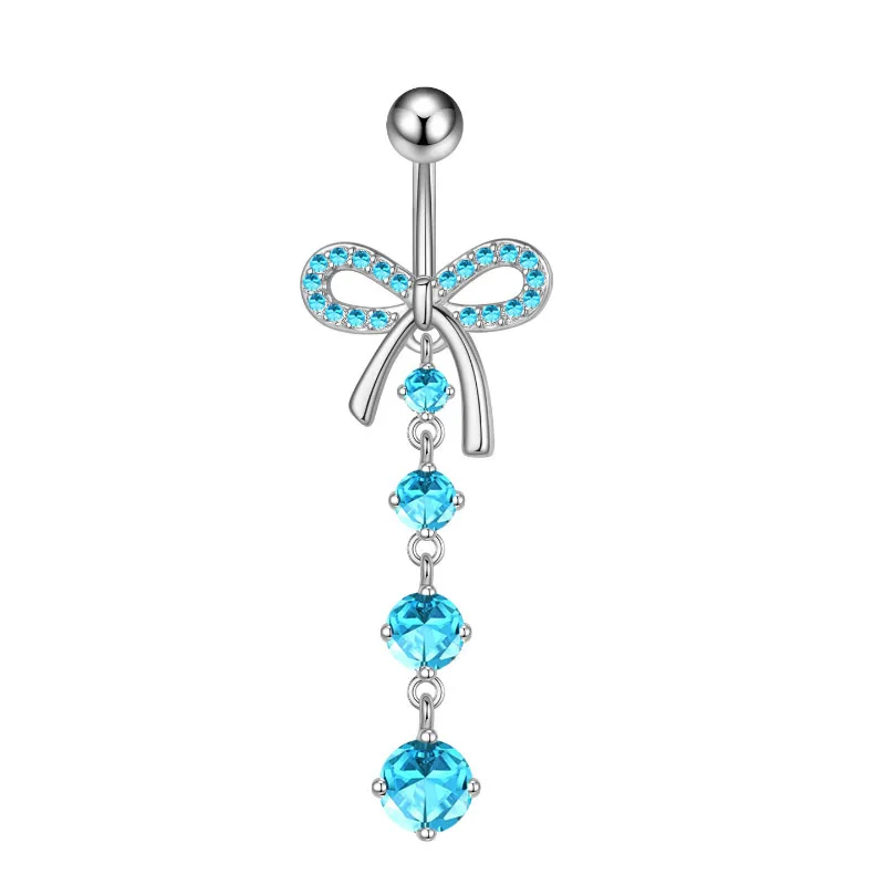 1PCS Blue Crystal Belly Button Rings Stainless Steel Heart Navel Piercing Barbell For Women Butterfly Belly Ring Beach Jewelry