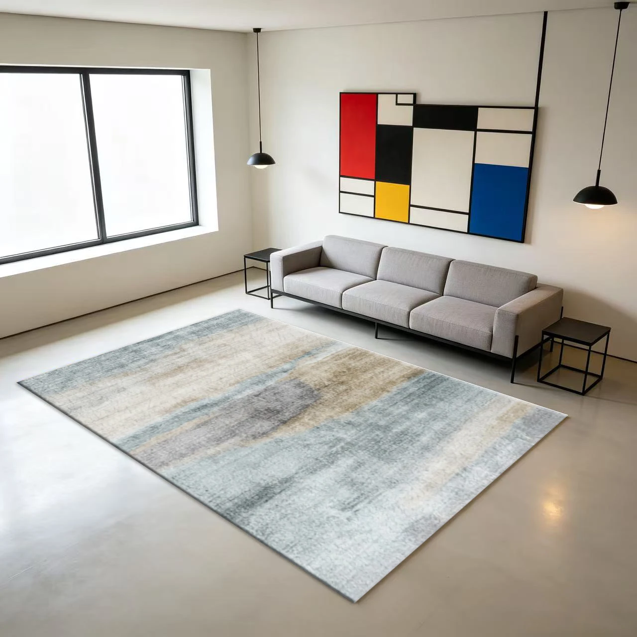 Soft Watercolor Abstract Streak Carpet Flooring, Modern Minimalist Non-Slip Area Rug for Living Room Office Home Interior Decor