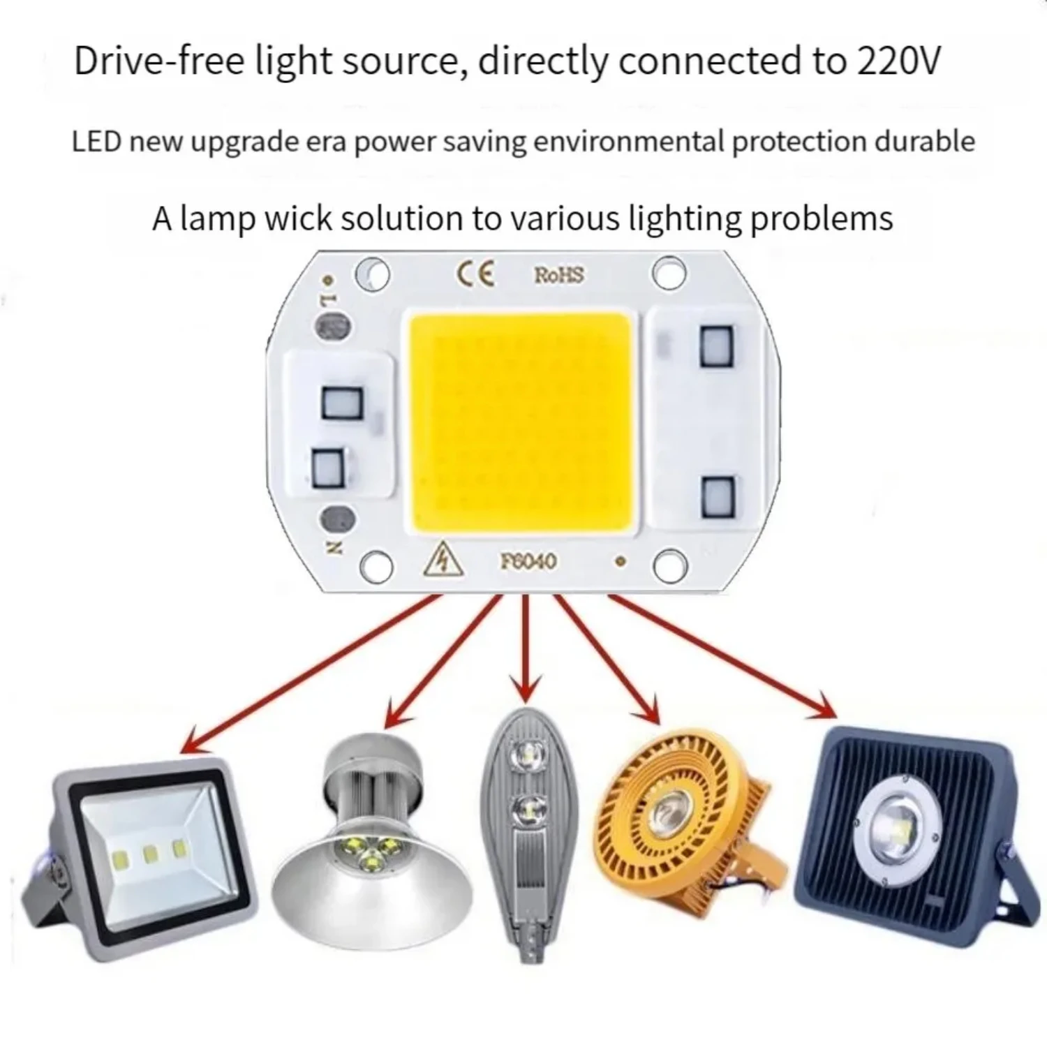 Perles de lampe COB 50 W, éclairage AC 220V 240V IP65 IC Intelligent sans pilote, budgétaire, puce extérieure, bricolage