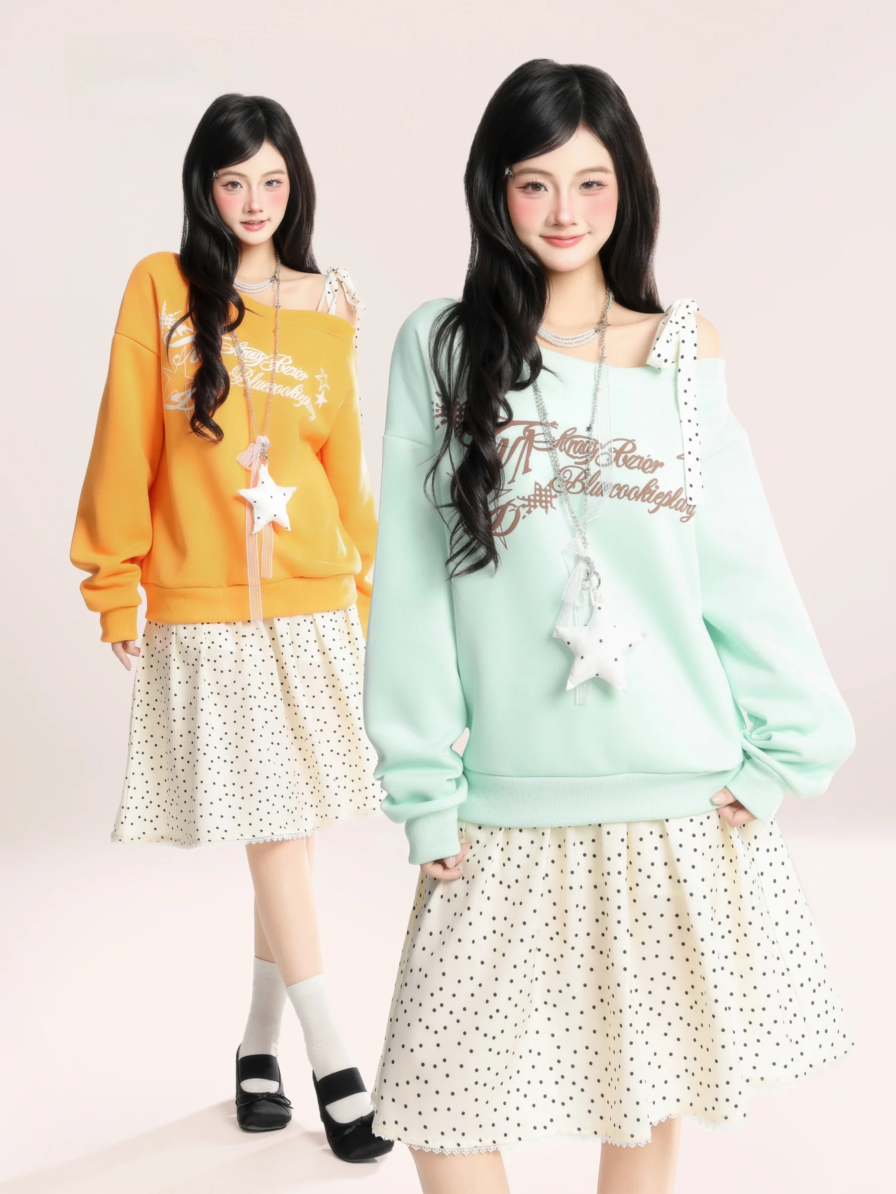 

Новый женский свободный свитшот в корейском стиле с открытыми плечами, из хлопка, с длинными рукавами и принтом-надписью, весенняя коллекция