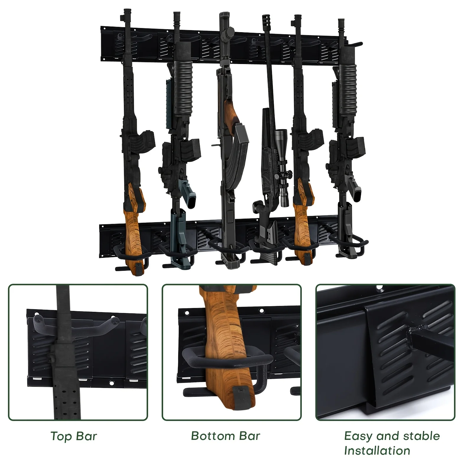 Adjustable Wall-Mounted Gun Rack - Secure & Space-Saving Storage For Shotguns And Rifles Stainless Steel Weapo Collection Stand