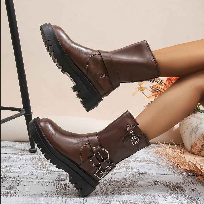 Women's Shoes 2023 New Round Toe Women's Boots Fashionable and Simple Mid Sleeve Boots Zipper Solid  Women's Short Boots