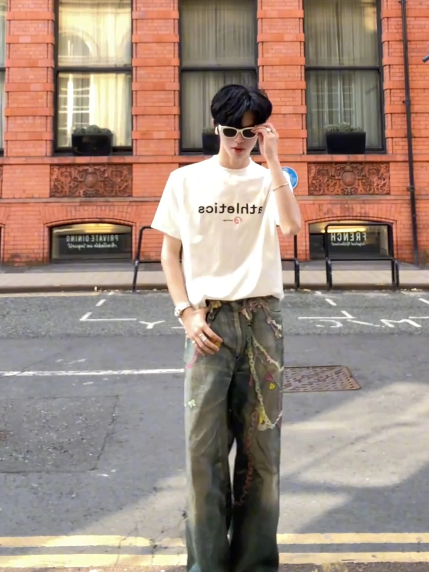 

Джинсы в американском ретро-стиле с 3D-принтом, унисекс, с высокой талией, прямые, длинные, в стиле хип-хоп, износостойкие, свободного кроя