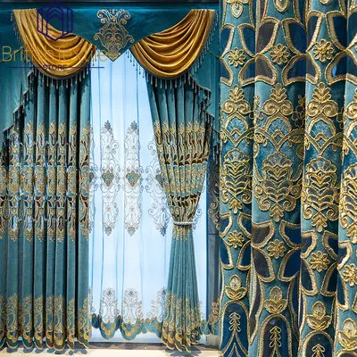 

2022 European Style Curtain Chenille Embroidered Hollow Curtain Finished Custom Blackout Curtains for Living Dining Room Bedroom