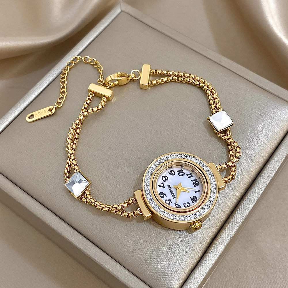 

Freetry Luxury Stainless Steel Bracelet for Women Exquisite Shinny Rhinestone Dial Watch Strap Chain Bracelet Hand Jewelry Gift