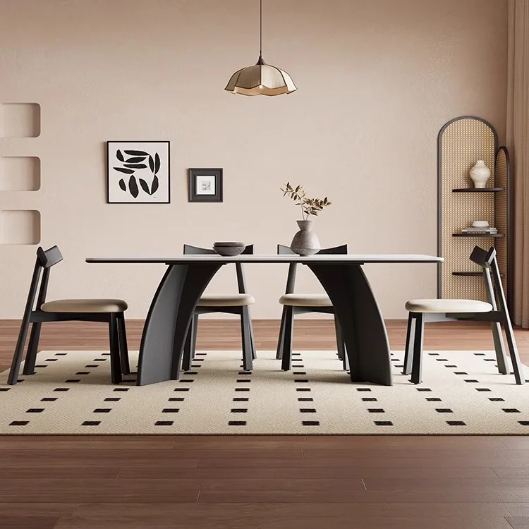French retro solid wood dining table and chair combination modern simple small apartment medieval style slate rectangular dining