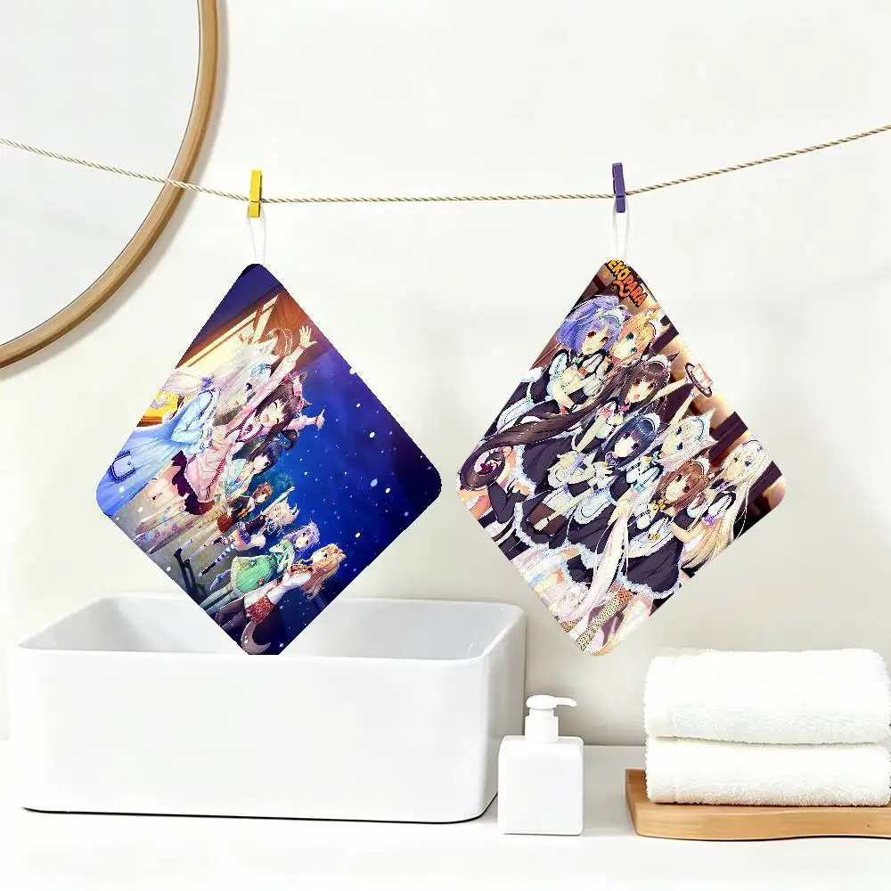 Nekopara Anime Multi-scene Polyester Cotton Towel, Hanging Hand Wiping Cloth for Kitchen Bathroom Hotel