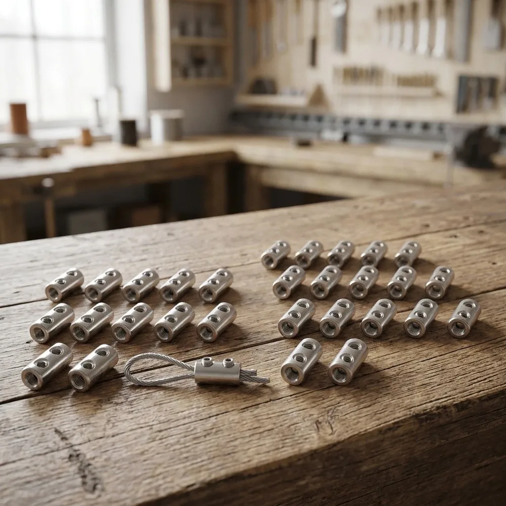 40 Pcs Double Hole Wire Rope Clips Copper Construction for 1.5mm to 2mm Wires Clothesline Anchoring and Binding
