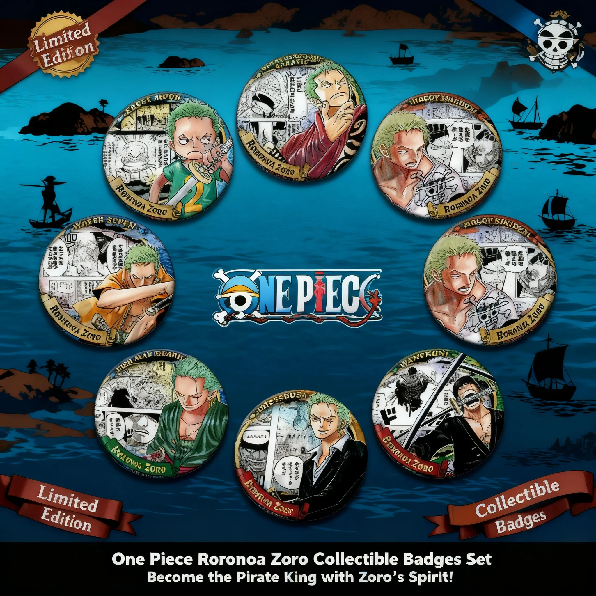 

One Piece Anime Zoro Figure Badge Pin Brooch Accessory Shiny Film Replica Merchandise Collectible Goods