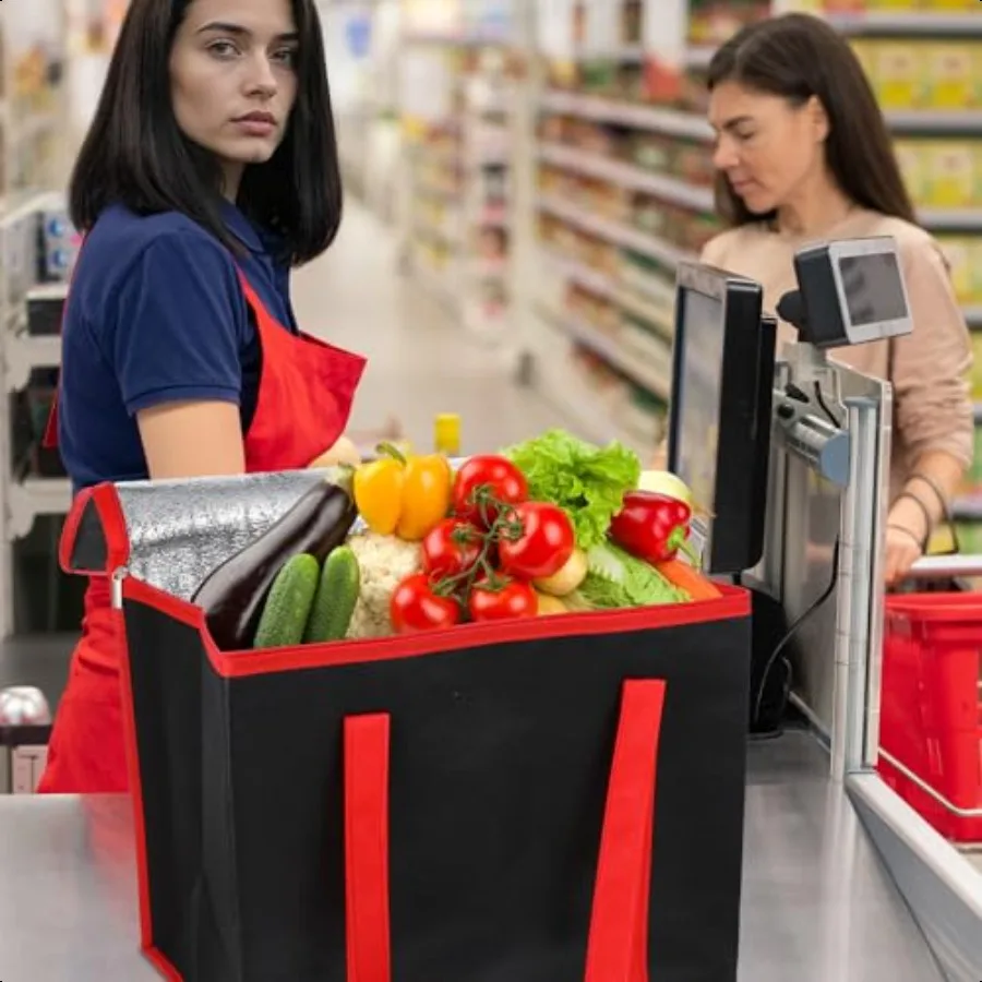 Confezione da 4 borse per la spesa riutilizzabili isolate, borsa termica XLarge e scaldavivande, borse pieghevoli per la consegna di pizza, borse frigo