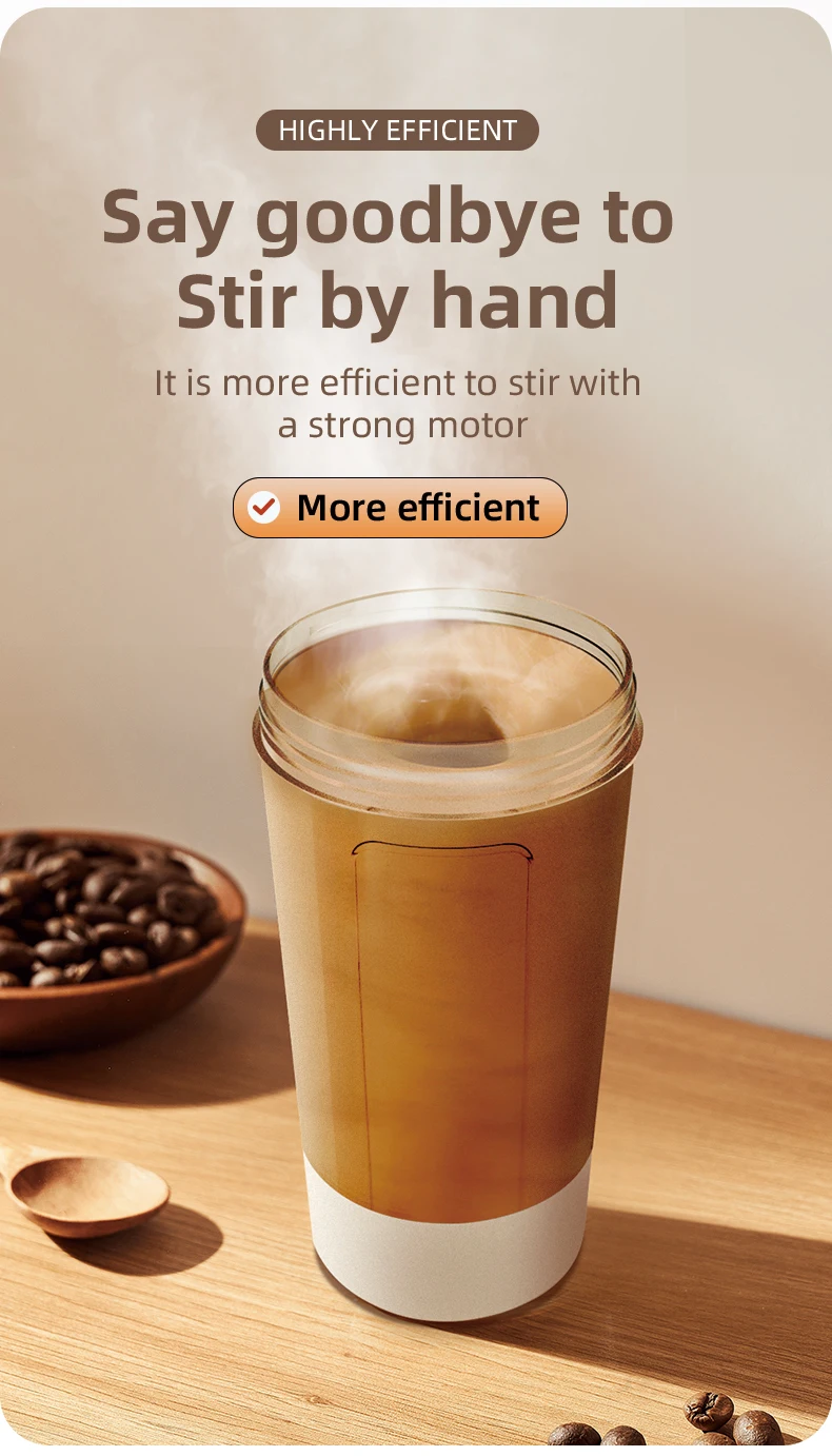

White & Wood Grain USB Rechargeable Automatic Mixing Mug, 500mAh Li-ion Battery, Perfect for Coffee, Protein Shakes, and Fitness