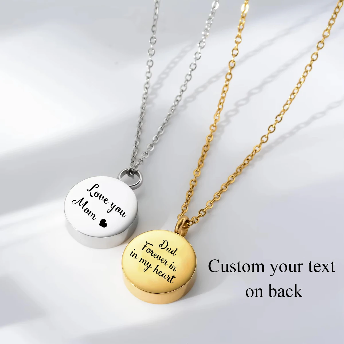 Stainless Steel Fashion Flower Urn Necklace for Ash Round Pendant Personalized Custom Name Text Cremation Memorial Jewelry