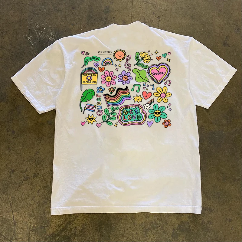 Large Size Unisex Summer T-Shirt  Graffiti Half Sleeve Top High-End Feelings Fashionable Sun Protection Clothing