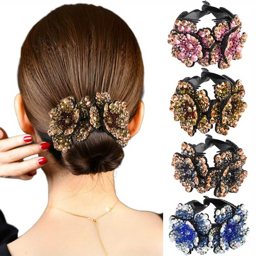 Elegant Retro Rhinestone Flower Hair Clips
