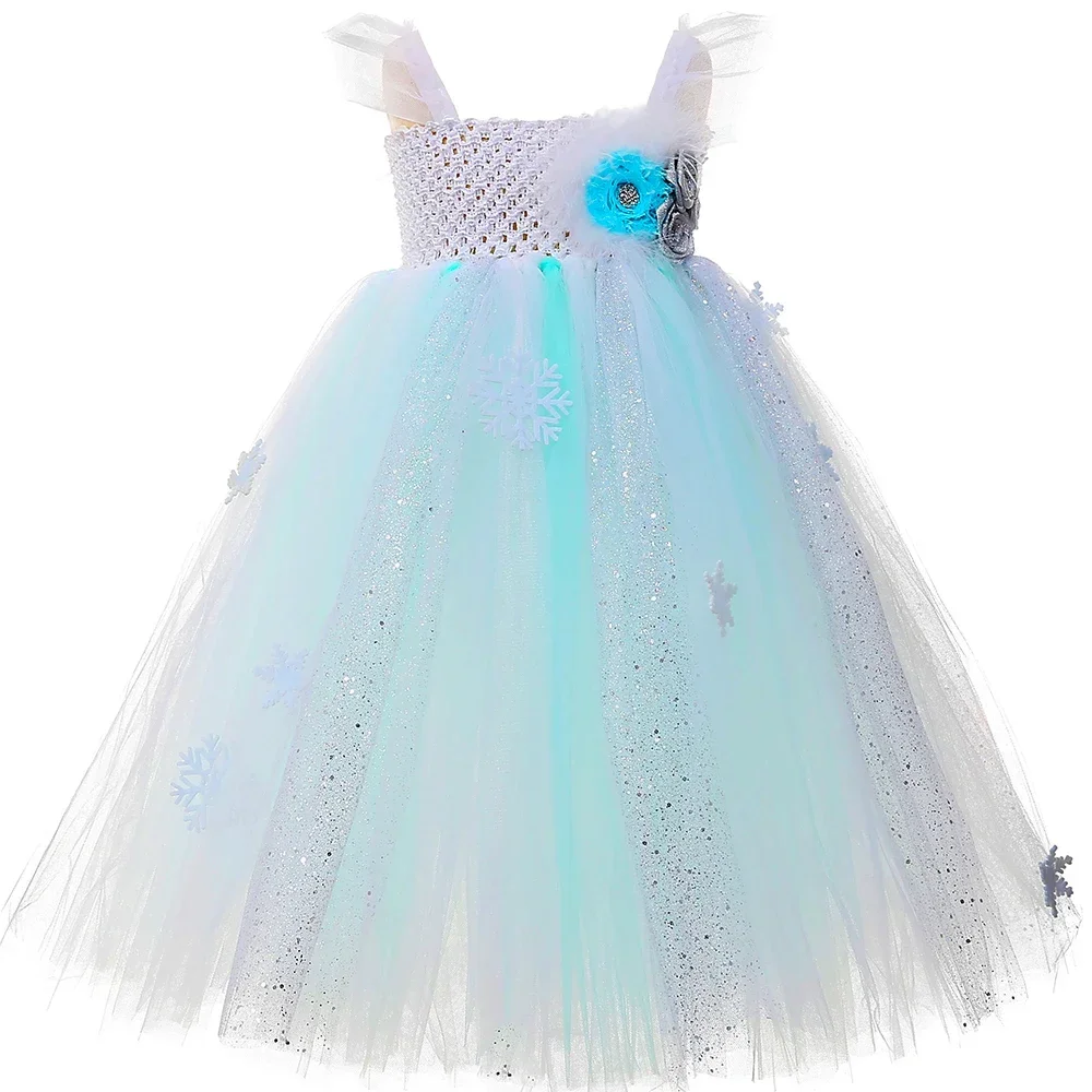 Girls Winter Wonderland Tutu Dress Snow Queen Elsa Princess Costume Ball Gown Kids Dresses for Girls Flower Birthday Party Dress