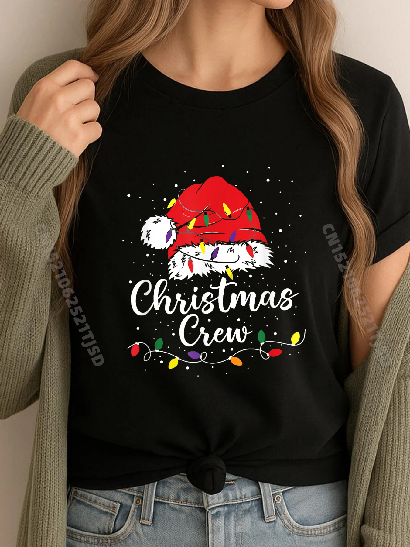 

Christmas Crew Xmas Lights Family Matching Pajamas Holiday Graphic Tees Mens T Shirt