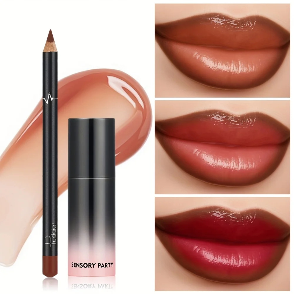 2-teiliges feuchtigkeitsspendendes Lipgloss- und Lipliner-Set in Nude-Farbe – taufrischer Finish-Matt-Lippenstift-Ersatz, langanhaltendes Make-up