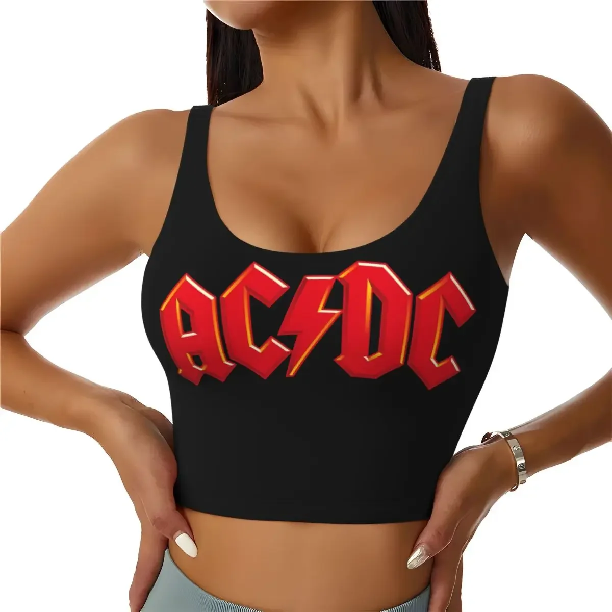 

Custom Rock Music Art Sports Bra Women AC DC High Impact Workout Yoga Crop Top