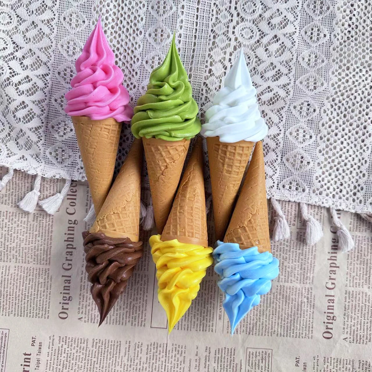 Simulation Ice Cream Model Realistic Artificial Ice Cream Cone Fake Food Dessert Shop Window Display Model Photo Props Kids Toy