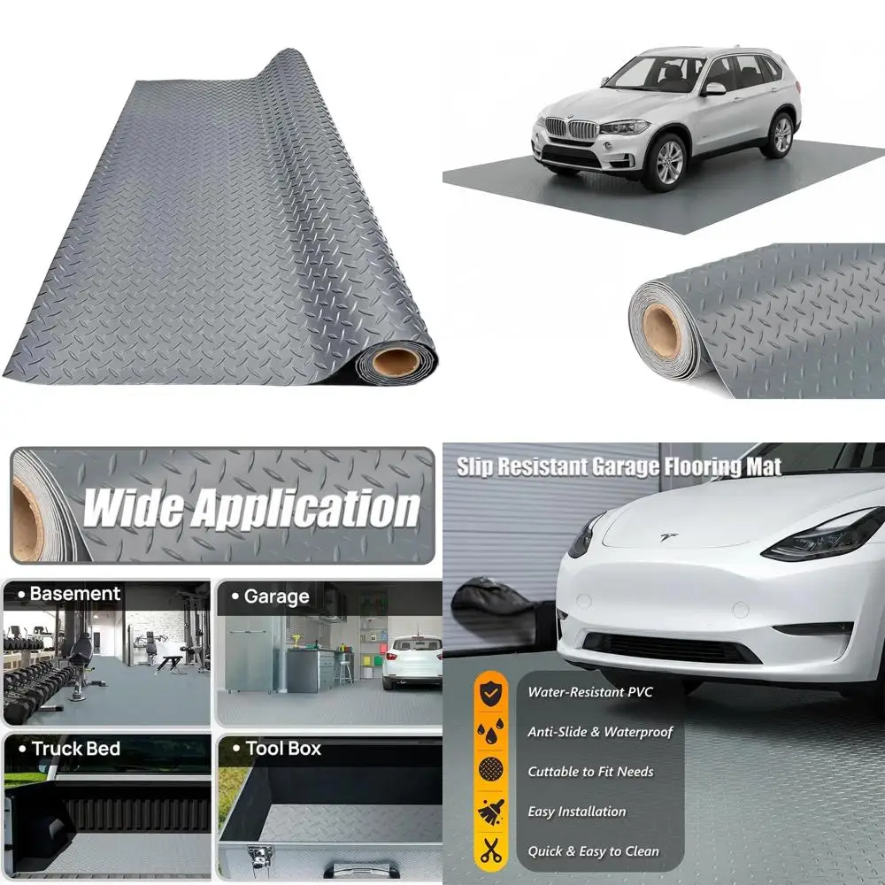 

Thickened PVC Garage Floor Mat, Heavy-Duty Waterproof Non-Slip Protector for Cars, Trailers, SUVs, Basements, Gyms (Grey) (1ft x