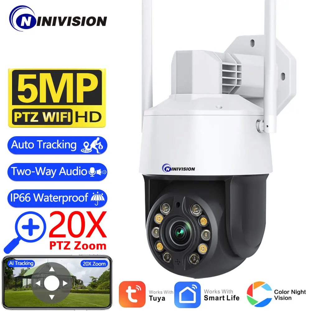

Patrol Auto Tracking WiFi 5MP 20x Optical Zoom PTZ CCTV Floodlight 200M IR Night Vision Outdoor Security Tuya IP Camera Siren