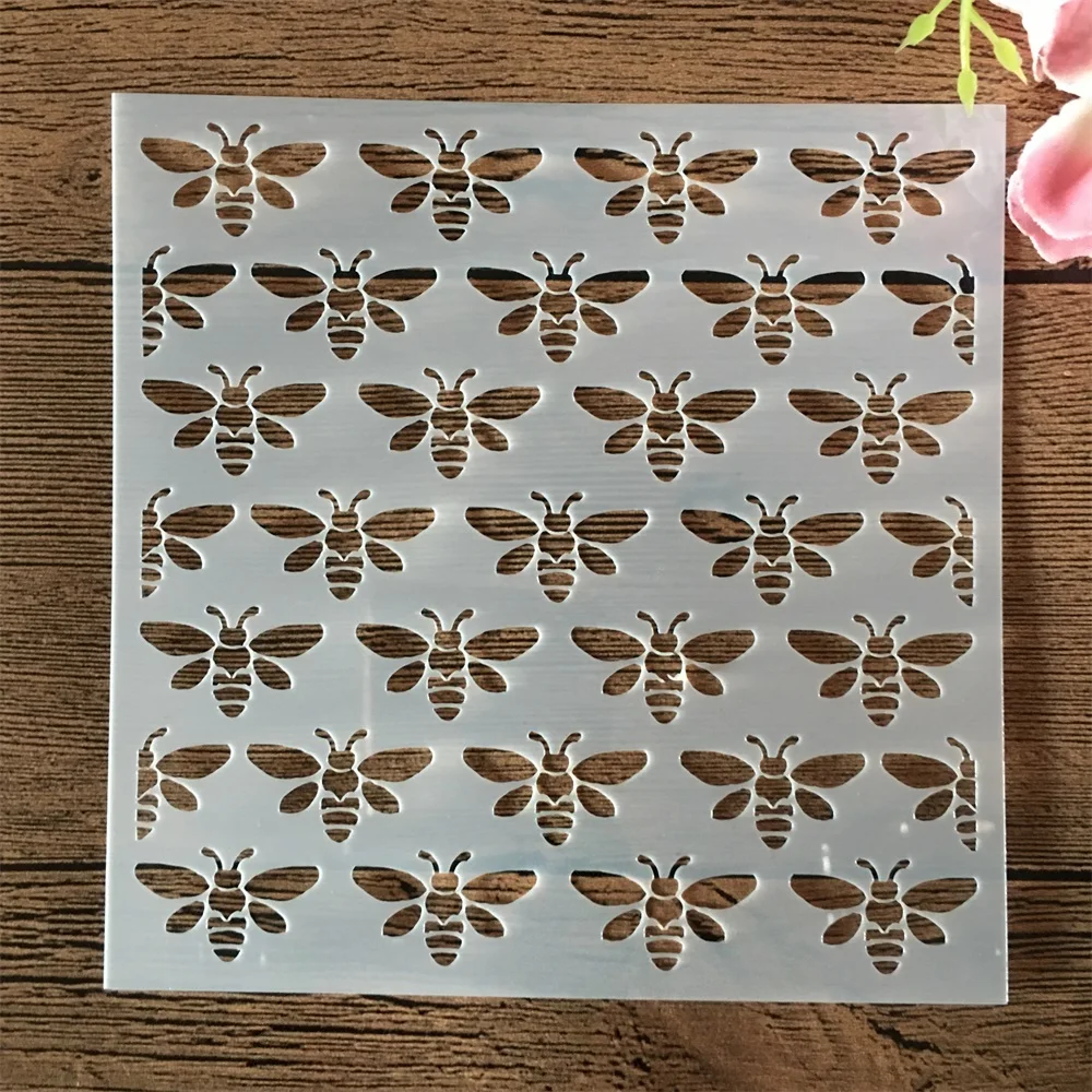 8Pcs/Set 13*13cm Bee Dragonfly Irregular Line DIY Layering Stencils Painting Scrapbook Coloring Embossing Album Decor Template