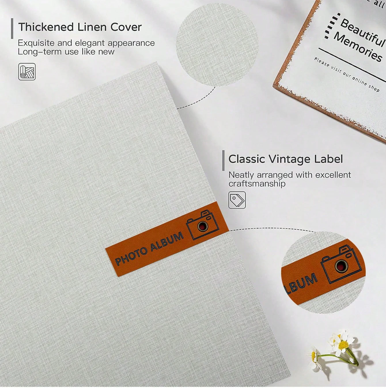 1pc linen Photo Album Self Adhesive 4x6 5x7 8x10 Scrapbook Album DIY Picture BookGifts for Mom,Family and Wedding Photo Album